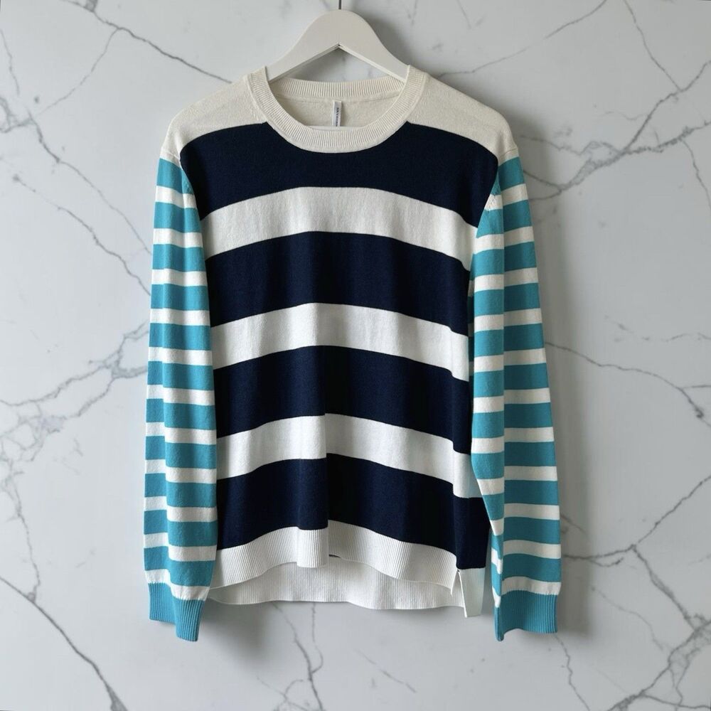 NWT Southern Tide Women’s Navy Aqua Striped Sweater Size XL Cotton Cashmere Cozy